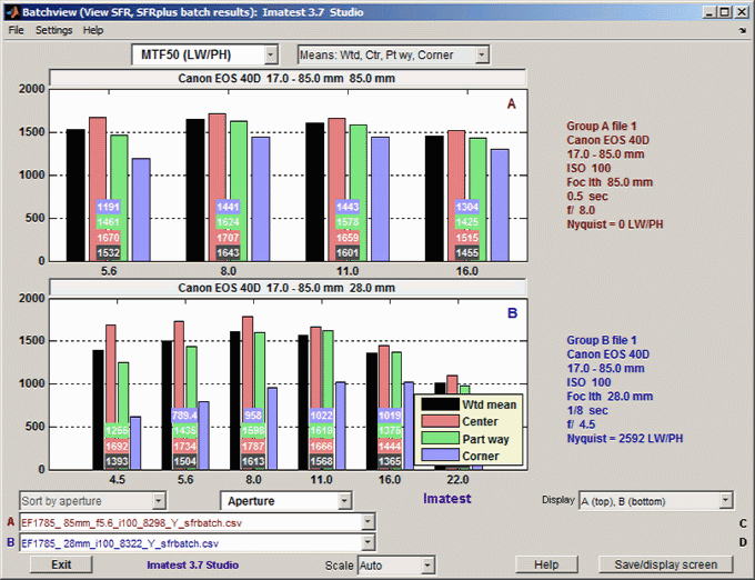 Batchview with 2 displays in Imatest Studio