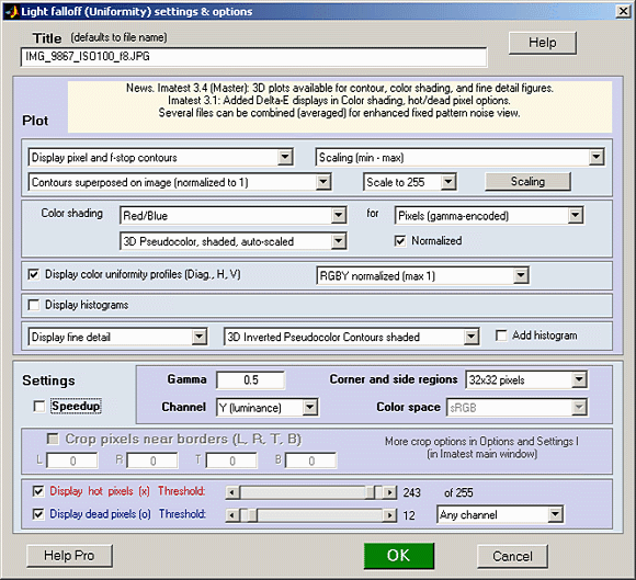 Light Falloff input dialog box (Imatest Master )