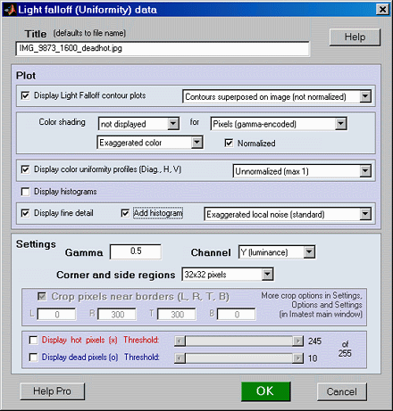 Imatest Master - Light Falloff input dialog box