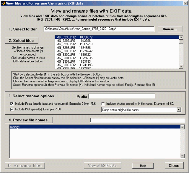 View/Rename Files opening window