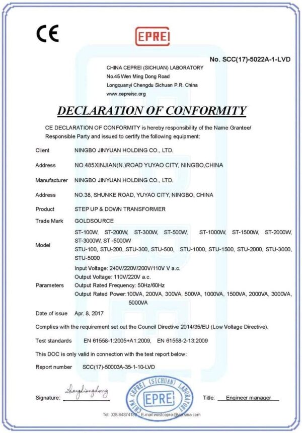 International Voltage Transformer for Thermal Charts CE Certification